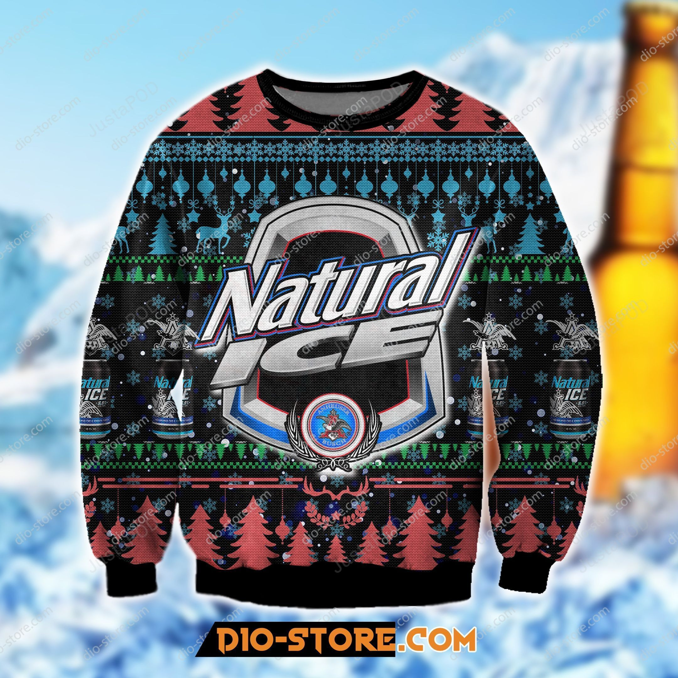 Natural Ice Beer Knitting Pattern Ugly Christmas Sweater, Perfect Holiday Gift