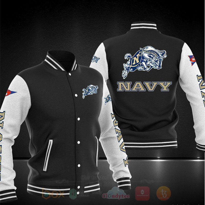 Navy Midshipmen Black White Varsity Baseball Jacket for Men & Women | NCAA Team Fan Gift