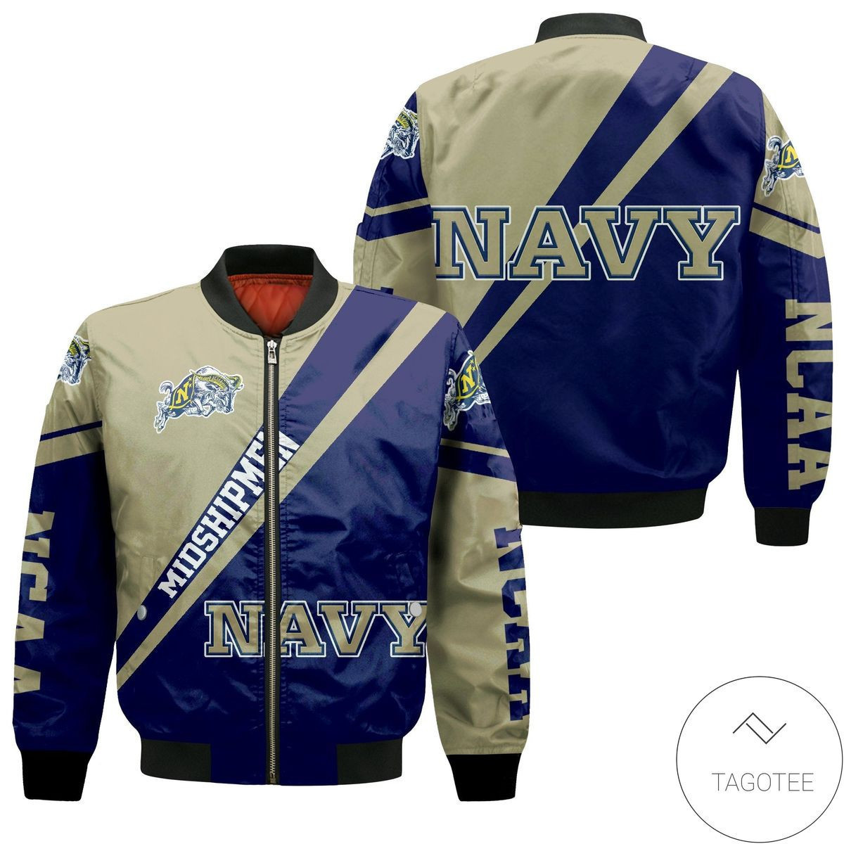 Navy Midshipmen Cross Style Bomber Jacket | NCAA College Team Jacket for Men & Women | Sports Fan Gift