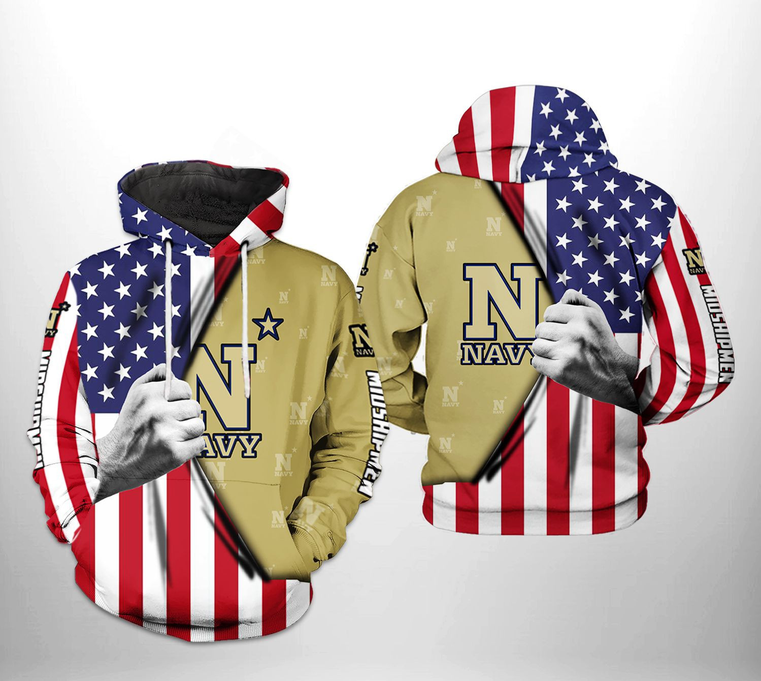 Navy Midshipmen NCAA US Flag 3D All Over Print Hoodie & Zip Hoodie