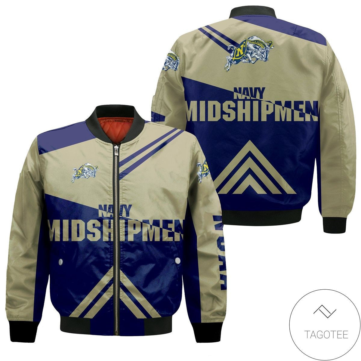 Navy Midshipmen Stripes Cross Shoulders Bomber Jacket | NCAA College Team Jacket for Men & Women | Sports Fan Gift