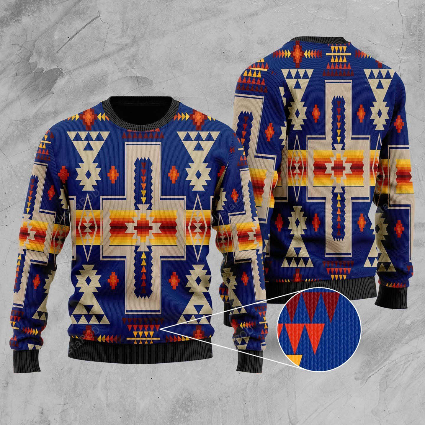 Navy Tribe Design Native American Ugly Christmas Sweater, Perfect Holiday Gift