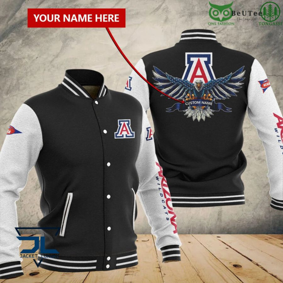 NCAA Arizona Wildcats Personalized Name Eagle Black Baseball Jacket Varsity Baseball Jacket for Men & Women | NCAA Team Fan Gift