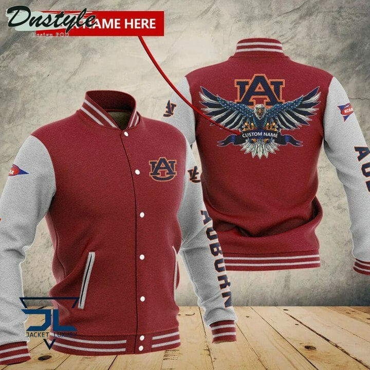 NCAA Auburn Tigers Personalized Name Red Grey Baseball Jacket Varsity Baseball Jacket for Men & Women | NCAA Team Fan Gift