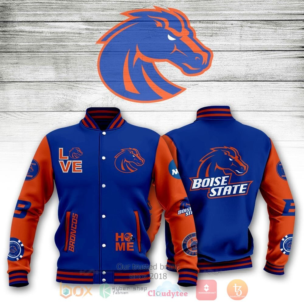 NCAA Boise State Broncos Home Love Blue Orange Baseball Jacket Varsity Baseball Jacket for Men & Women | NCAA Team Fan Gift