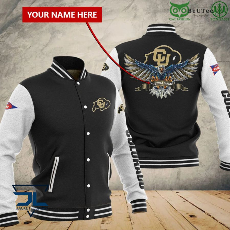 NCAA Colorado Buffaloes Personalized Name Eagle Black Baseball Jacket Varsity Baseball Jacket for Men & Women | NCAA Team Fan Gift