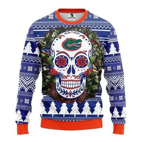 Ncaa Florida Gators Skull Flower Ugly Christmas Sweater,