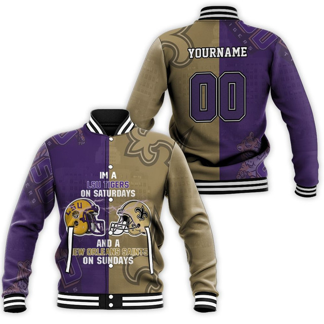 NCAA LSU Tigers Personalized Name On Saturdays & Saints On Sundays Baseball Jacket for Men & Women | Sports Fan Gift