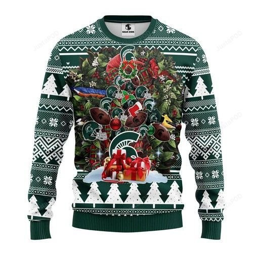 Ncaa Michigan State Spartans Tree Christmas Ugly Christmas Sweater,