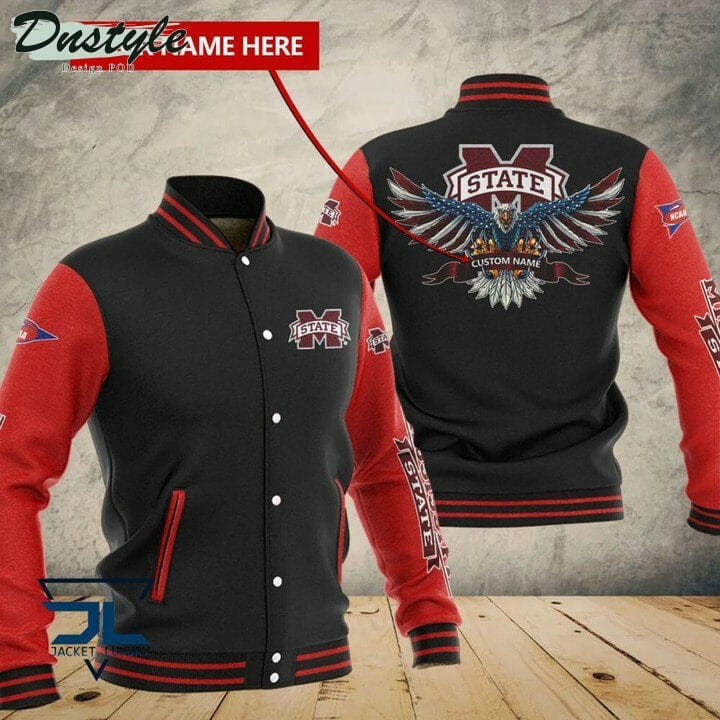NCAA Mississippi State Bulldogs Personalized Name Black Red Baseball Jacket for Men & Women | NCAA Team Fan Gift