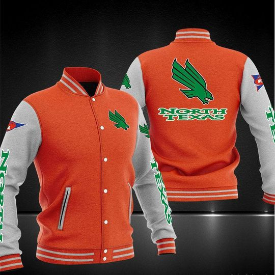 NCAA North Texas Mean Green Orange White Varsity Baseball Jacket for Men & Women | NCAA Team Fan Gift