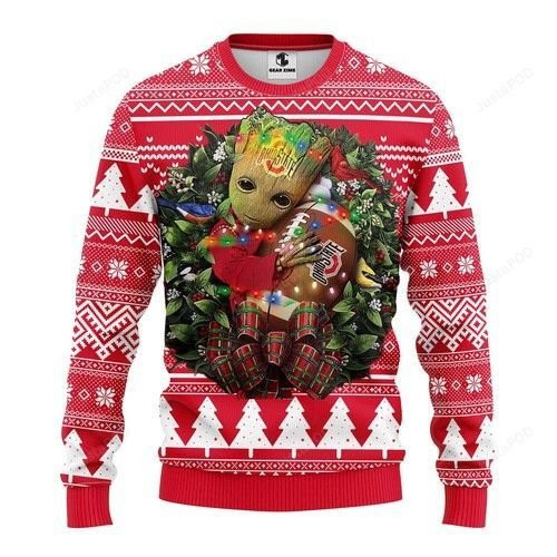 Ncaa Ohio State Buckeyes Groot Hug Ugly Christmas Sweater,