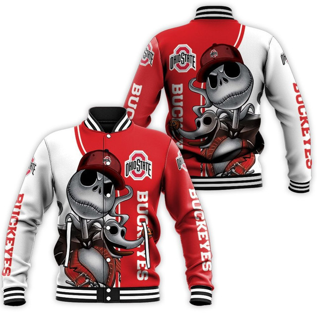 NCAA Ohio State Buckeyes Jack Skellington And Zero Baseball Jacket Varsity Baseball Jacket for Men & Women | NCAA Team Fan Gift