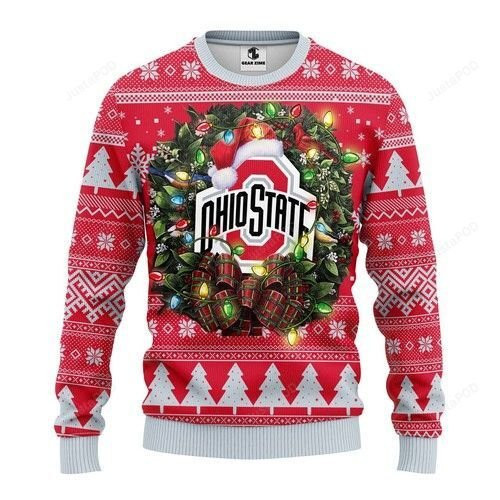 Ncaa Ohio State Buckeyes Logo Light Ugly Christmas Sweater, Perfect Holiday Gift