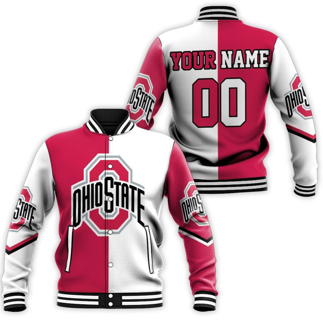 NCAA Ohio State Buckeyes Personalized Name Number Scarlet White Baseball Jacket for Men & Women | NCAA Team Fan Gift