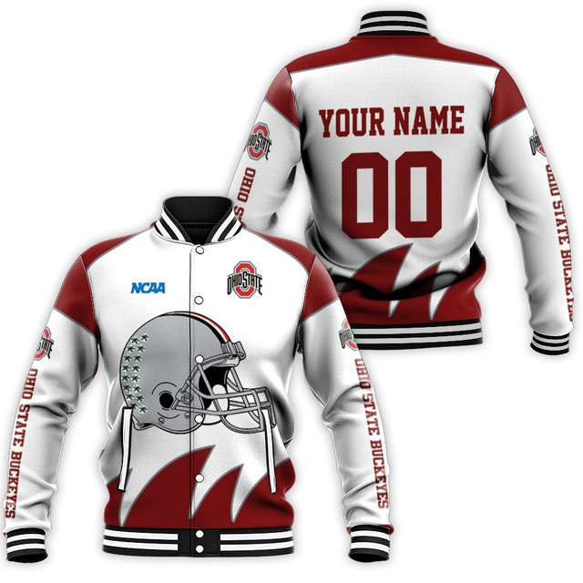 NCAA Ohio State Buckeyes Personalized Name Number White Baseball Jacket for Men & Women | NCAA Team Fan Gift