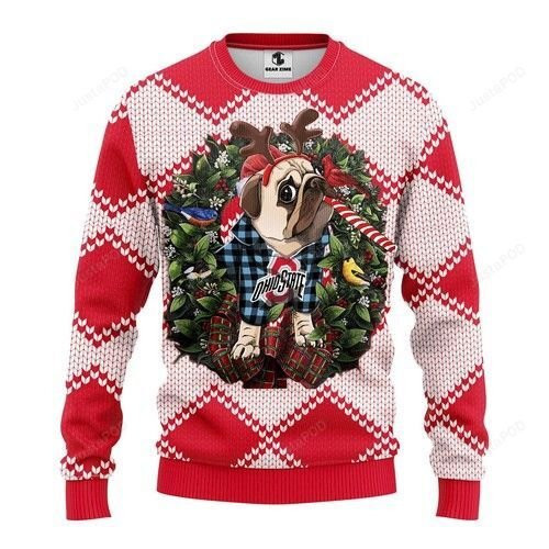 Ncaa Ohio State Buckeyes Pug Dog Ugly Christmas Sweater, Perfect Holiday Gift
