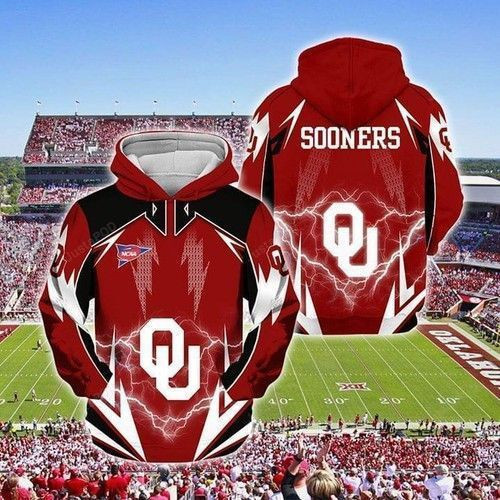 Ncaa Oklahoma Sooners Lightning 3D All Over Print Hoodie & Zip Hoodie