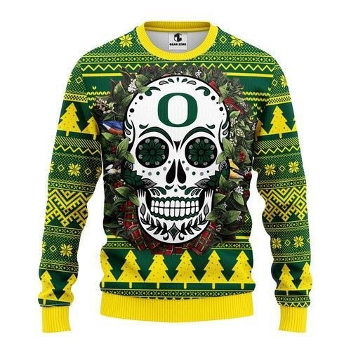 Ncaa Oregon Ducks Skull Flower Ugly Christmas Sweater