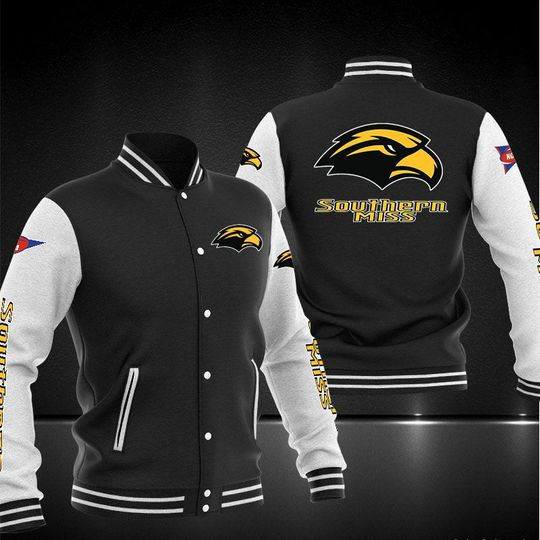 NCAA Southern Miss Golden Eagles Black White Baseball Jacket Varsity Baseball Jacket for Men & Women | NCAA Team Fan Gift
