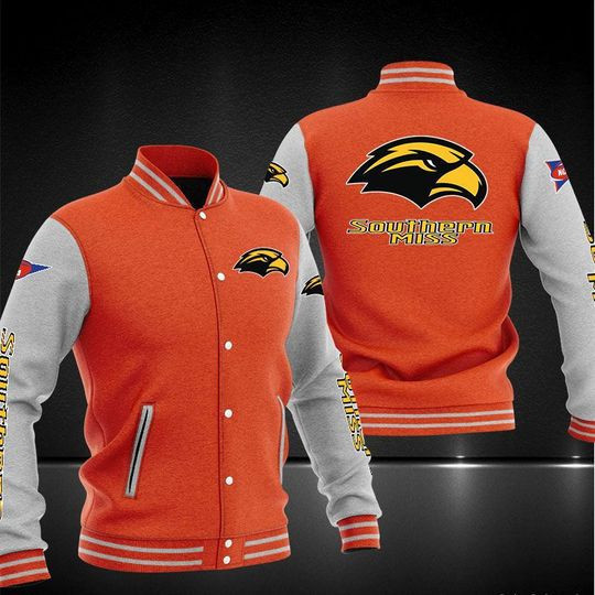 NCAA Southern Miss Golden Eagles Orange White Baseball Jacket Varsity Baseball Jacket for Men & Women | NCAA Team Fan Gift