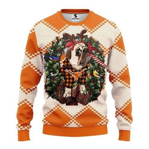 Ncaa Texas Longhorns Pug Dog Ugly Christmas Sweater,
