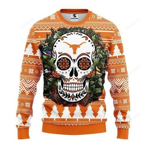 Ncaa Texas Longhorns Skull Flower Ugly Christmas Sweater Perfect Holiday Gift