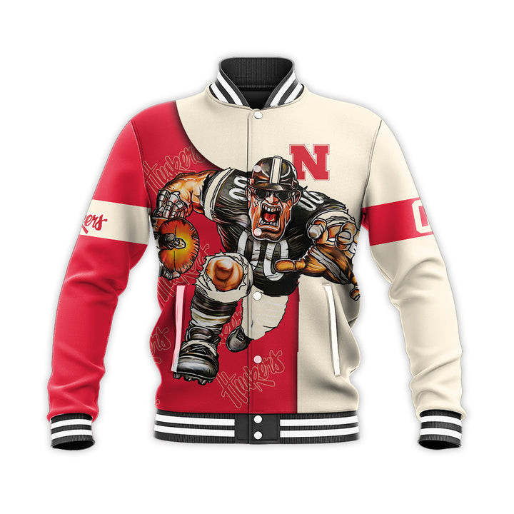 Nebraska Cornhuskers Personalized Name Number Red Cream Varsity Baseball Jacket for Men & Women | NCAA Team Fan Gift