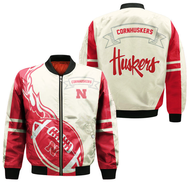 Nebraska Cornhuskers Red Cream Bomber Jacket | NCAA College Team Jacket for Men & Women | Sports Fan Gift - Image 3