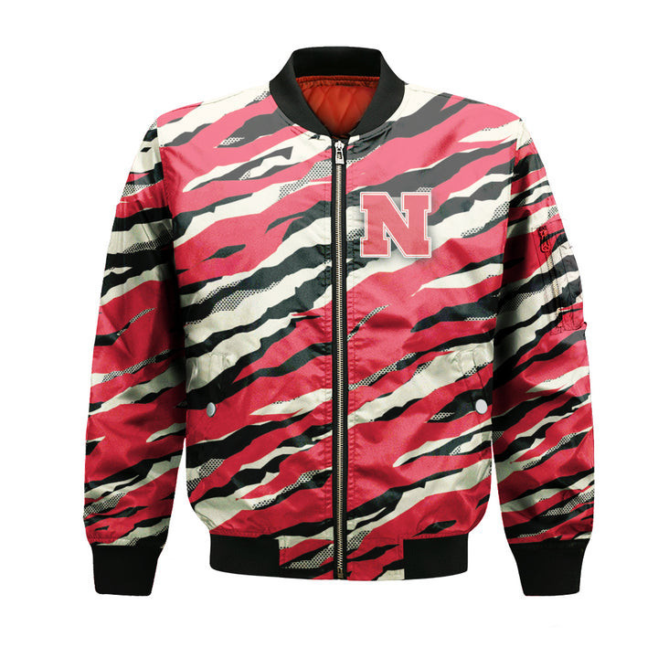 Nebraska Cornhuskers Red Cream Bomber Jacket | NCAA College Team Jacket for Men & Women | Sports Fan Gift