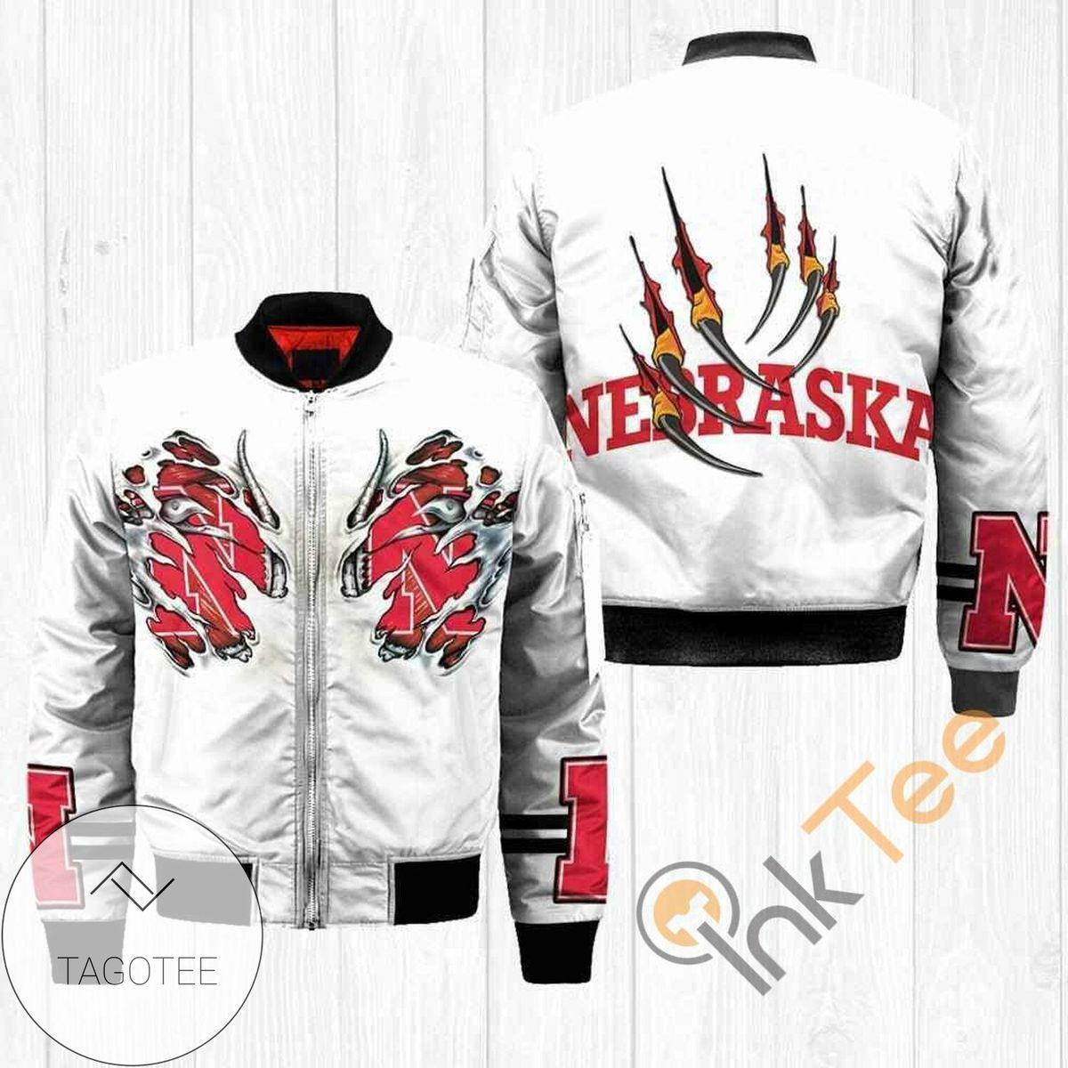 Nebraska Cornhuskers White Bomber Jacket | NCAA College Team Jacket for Men & Women | Sports Fan Gift