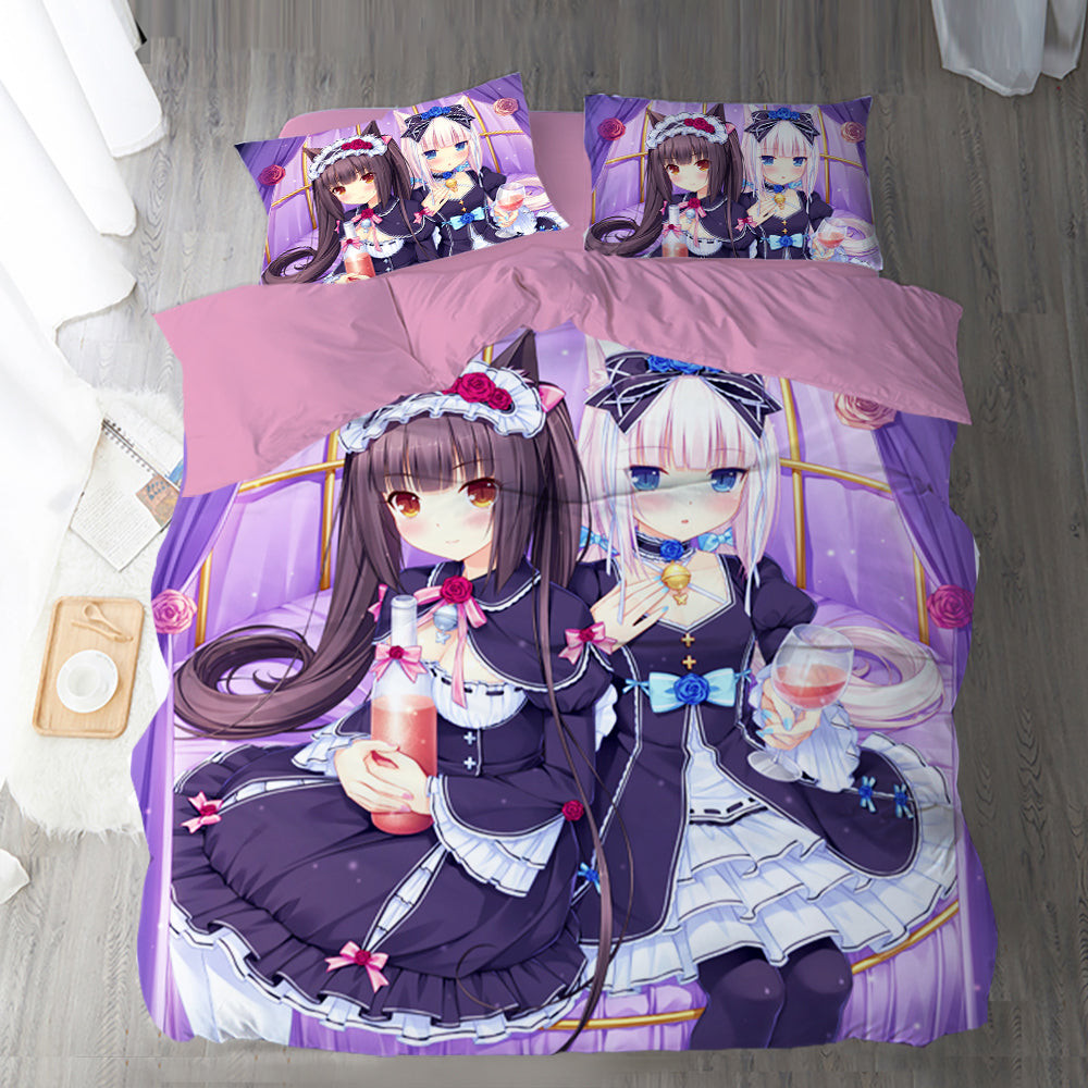 Nekopara Duvet Cover Quilt Cover Pillowcase Bedding Set Bed Linen Home Bedroom Decor