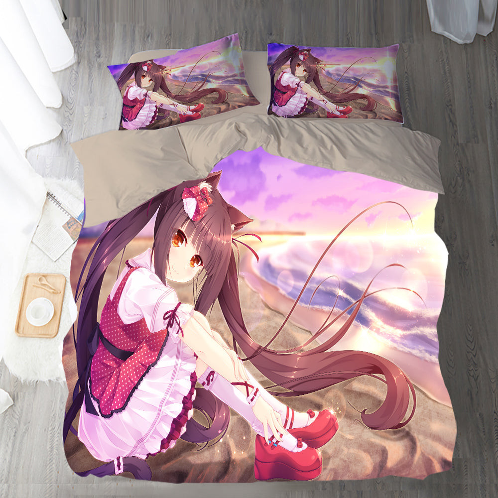Nekopara Duvet Cover Quilt Cover Pillowcase Bedding Set Bed Linen Home Bedroom Decor
