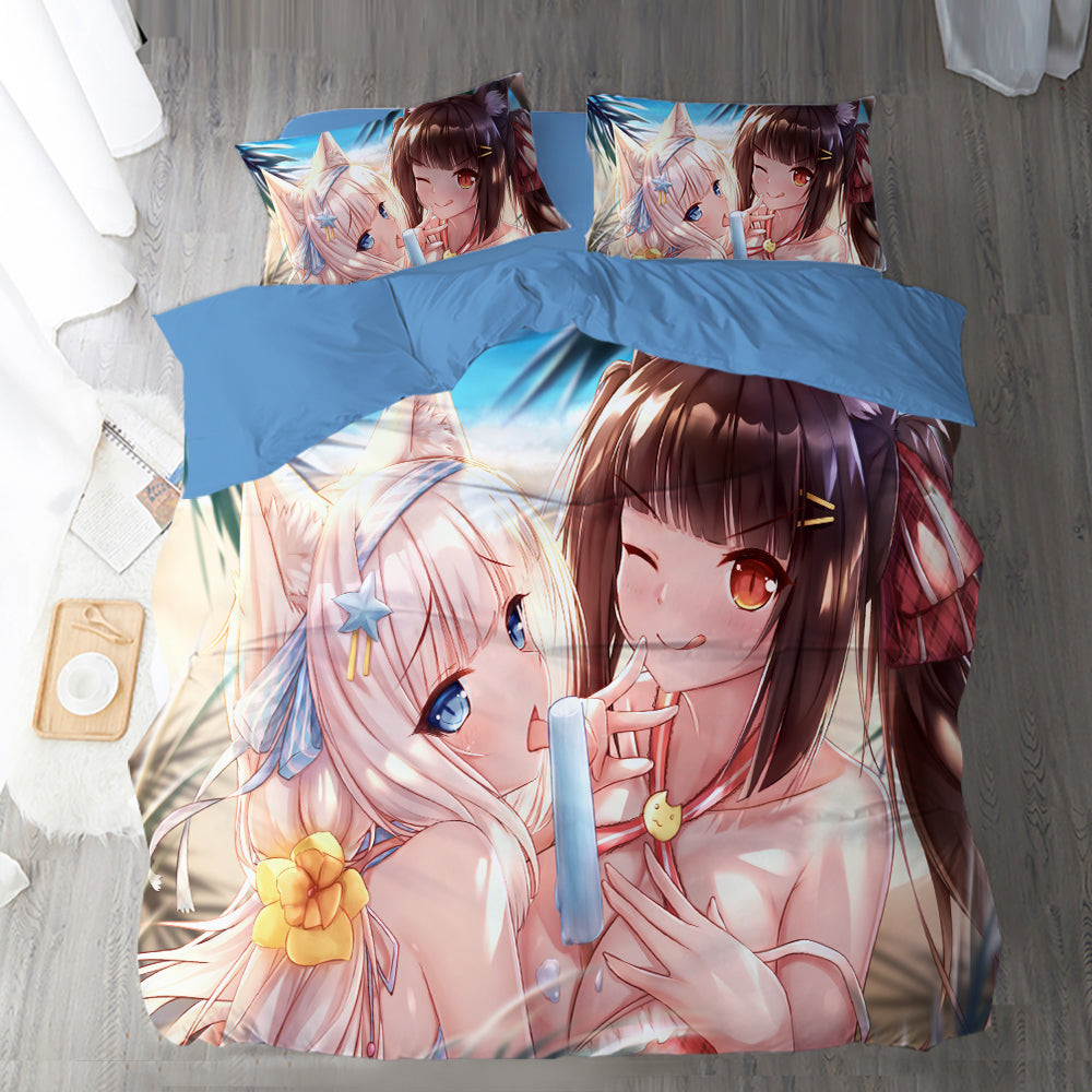 Nekopara Duvet Cover Quilt Cover Pillowcase Bedding Set Bed Linen Home Bedroom Decor