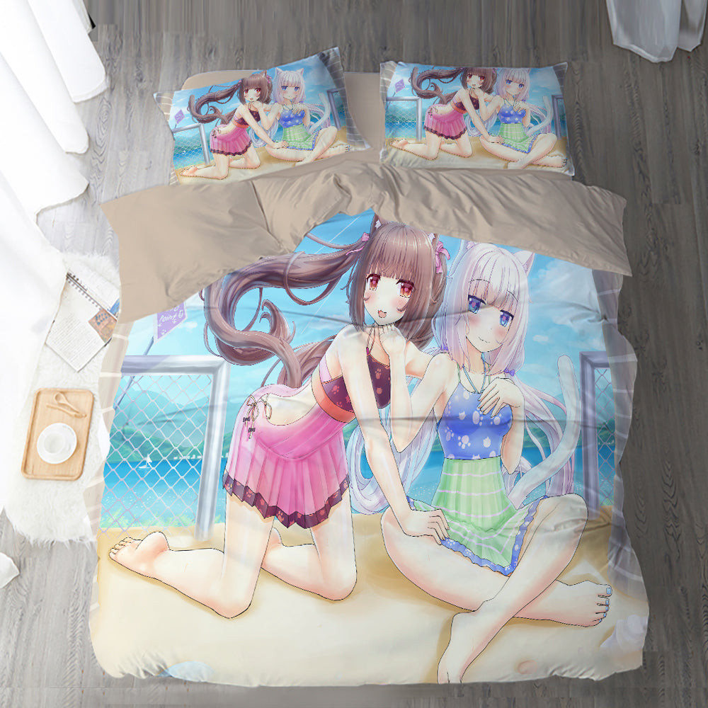 Nekopara Duvet Cover Quilt Cover Pillowcase Bedding Set Bed Linen Home Bedroom Decor