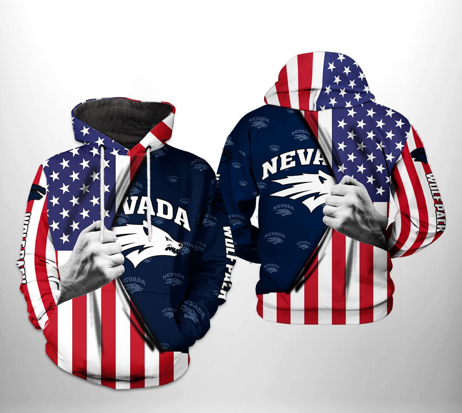 Nevada Wolf Pack NCAA US Flag 3D All Over Print Hoodie & Zip Hoodie