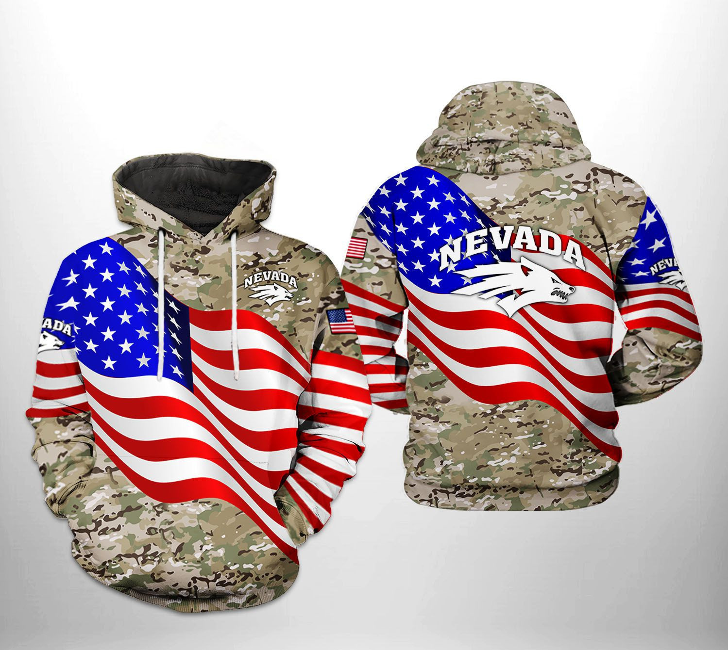 Nevada Wolf Pack NCAA US Flag Camo Veteran 3D All Over Print Hoodie & Zip Hoodie