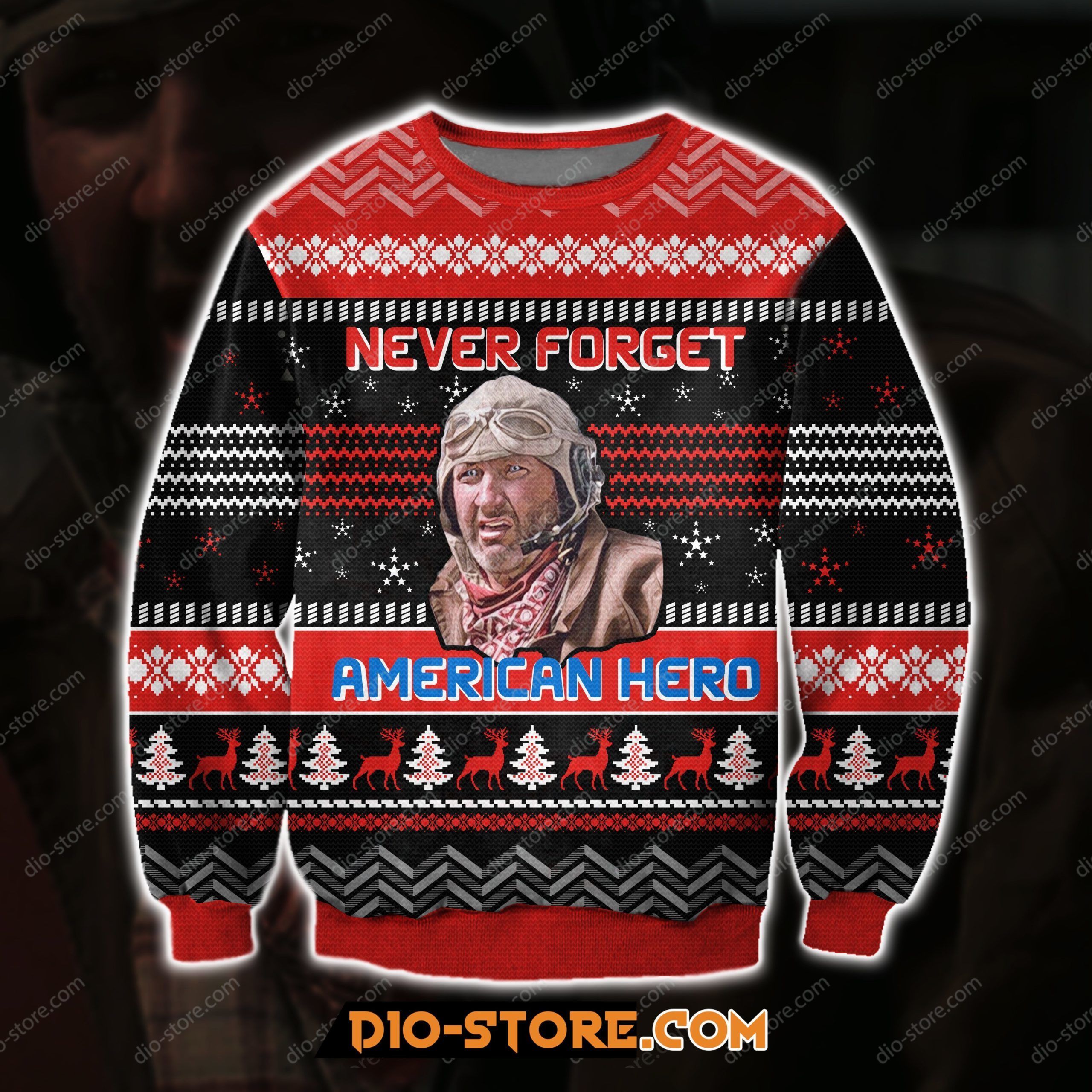 Never Forget American Hero Knitting Pattern 3D Print Ugly Christmas Sweater
