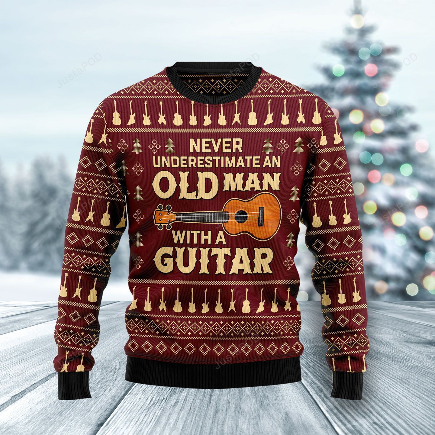 Never Underestimate An Old Man With A Guitar Christmas Ugly Christmas Sweater,