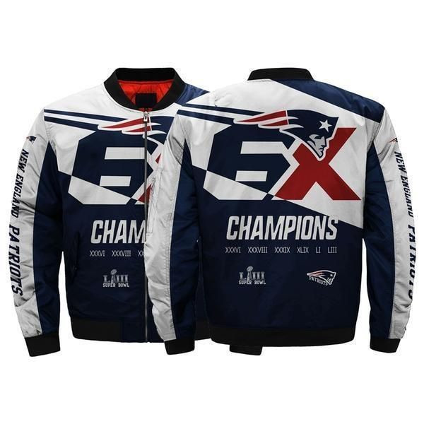 New England Patriots 6X Super Bowl Championship Bomber Jacket | NFL Team Jacket for Men & Women | Football Fan Gift