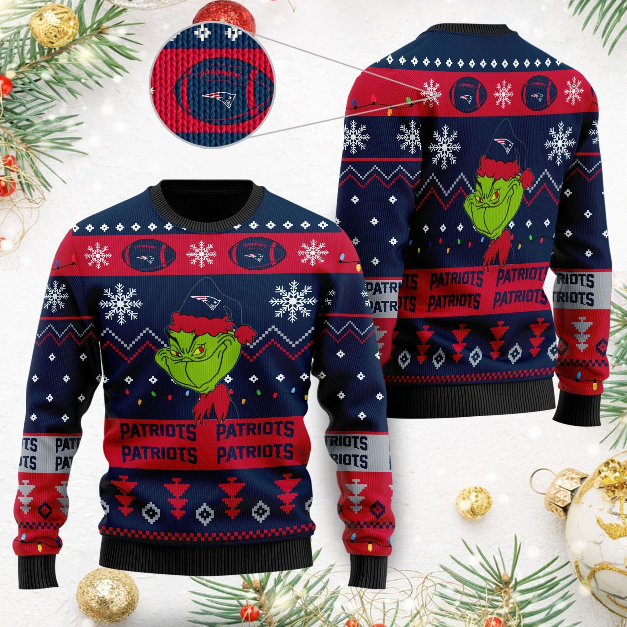 New England Patriots American NFL Football Team Logo Cute Grinch 3D Men And Women Ugly Christmas Sweater For Sport Lovers On Christmas Days