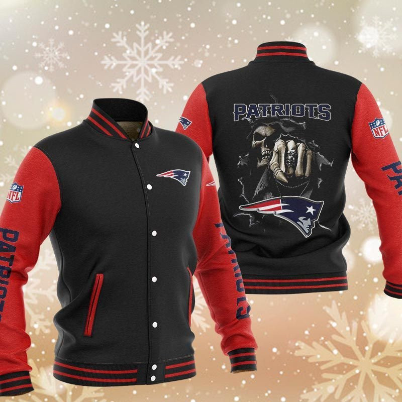 New England Patriots Black Red Edition Varsity Baseball Jacket for Men & Women | NFL Team Fan Gift