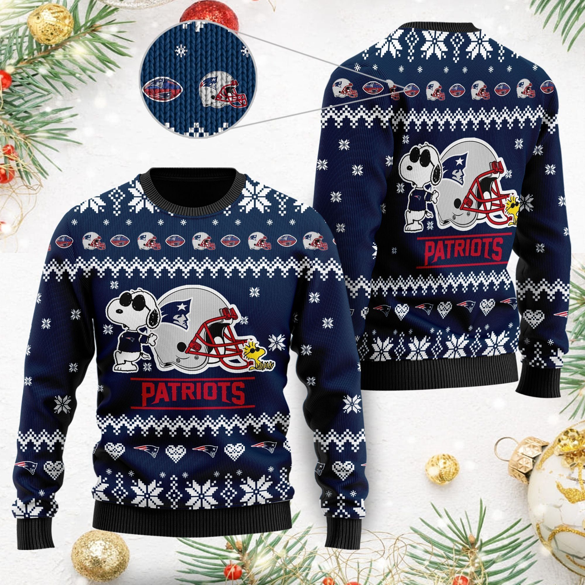 New England Patriots Cute The Snoopy Show Football Helmet 3D All Over Print Ugly Christmas Sweater For American Football Players And Fans On Christmas Days