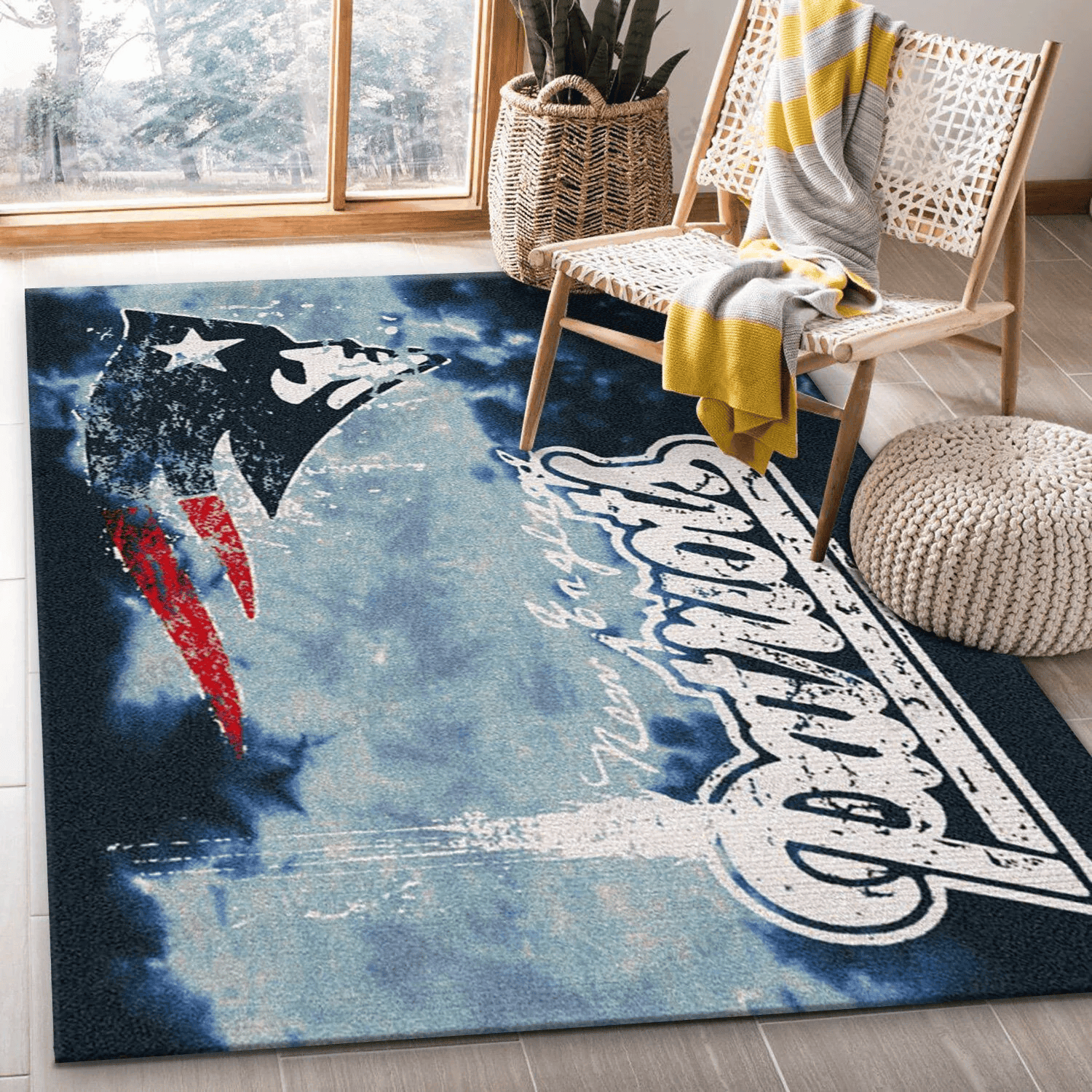 New England Patriots Fade Rug Team Rectangle Area Rug – Full Print Carpet For Living Room & Bedroom Home Decor