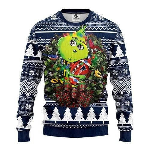 New England Patriots Grinch Hug Ugly Christmas Sweater,