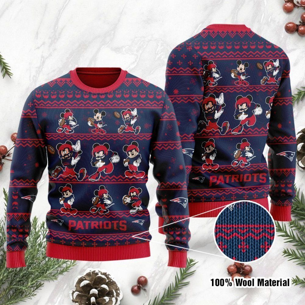 New England Patriots Mickey Mouse Ugly Christmas Sweater Holiday Party Men Women Plus Size