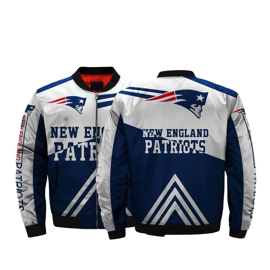 New England Patriots Navy White Bomber Jacket | NFL Team Jacket for Men & Women | Football Fan Gift