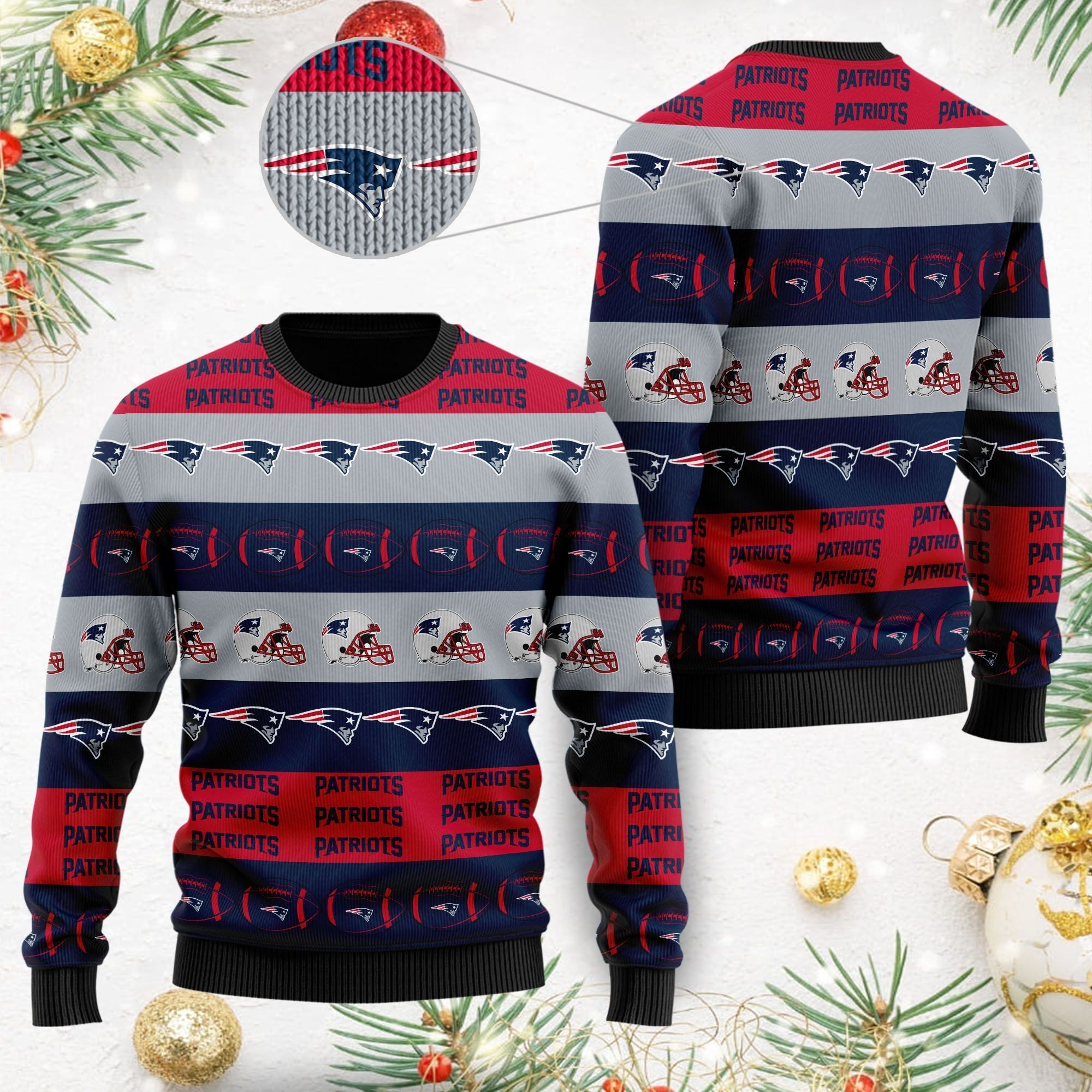 New England Patriots NFL American Football Team Logo Helmet Symbols Men Women Ugly Christmas Sweater