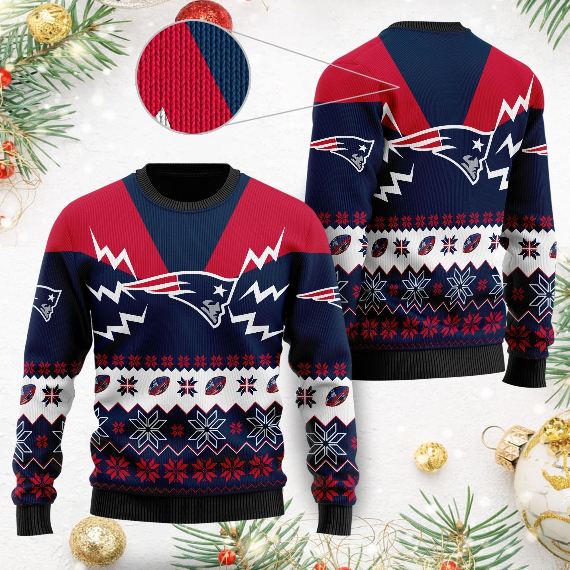 New England Patriots NFL Football Team Logo Symbol 3D Ugly Christmas Sweater