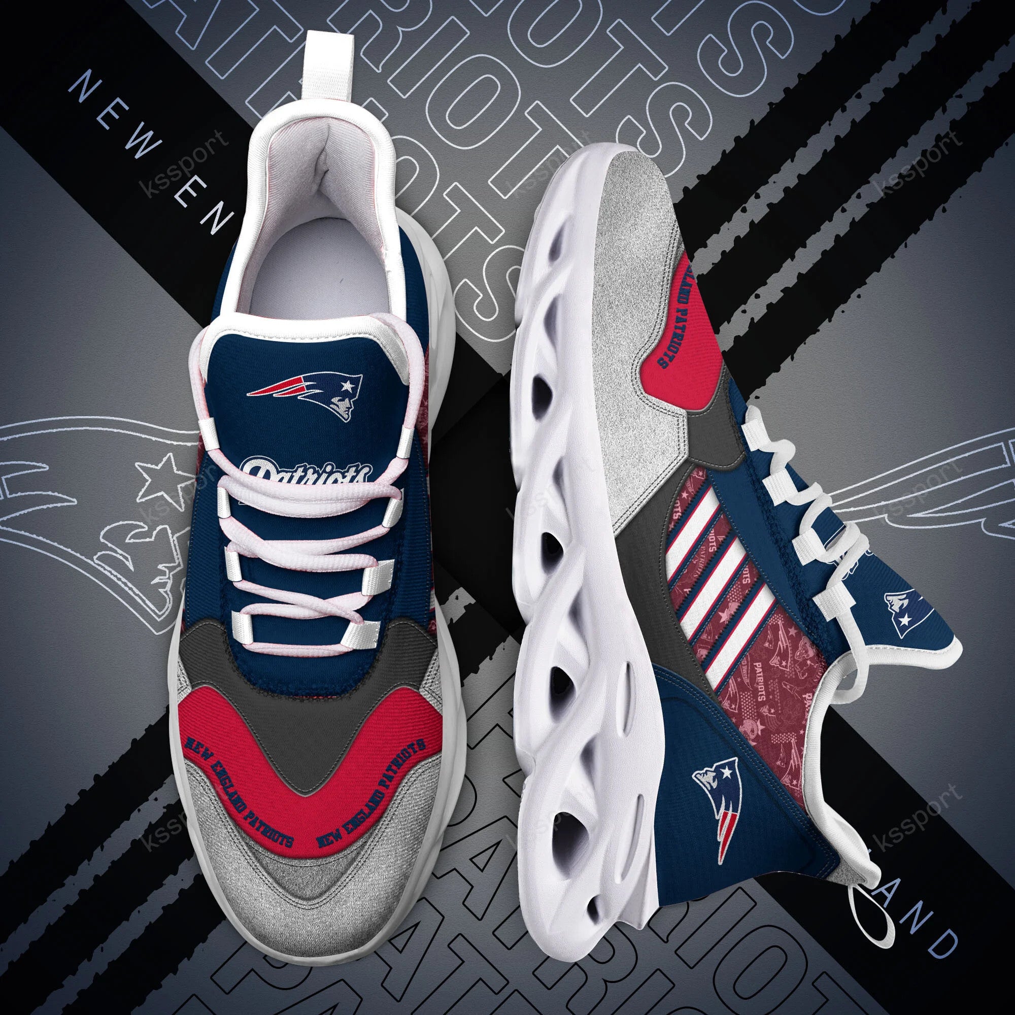 New England Patriots NFL Max Soul Shoes Sneakers for Men And Women – NFL Football Fan Shoes, Team Sneakers